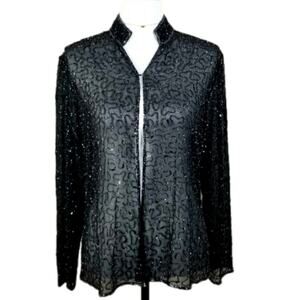 J Kara Black Beaded Sparkle Jacket M Semi Sheer Cocktail Glam Elegant Event